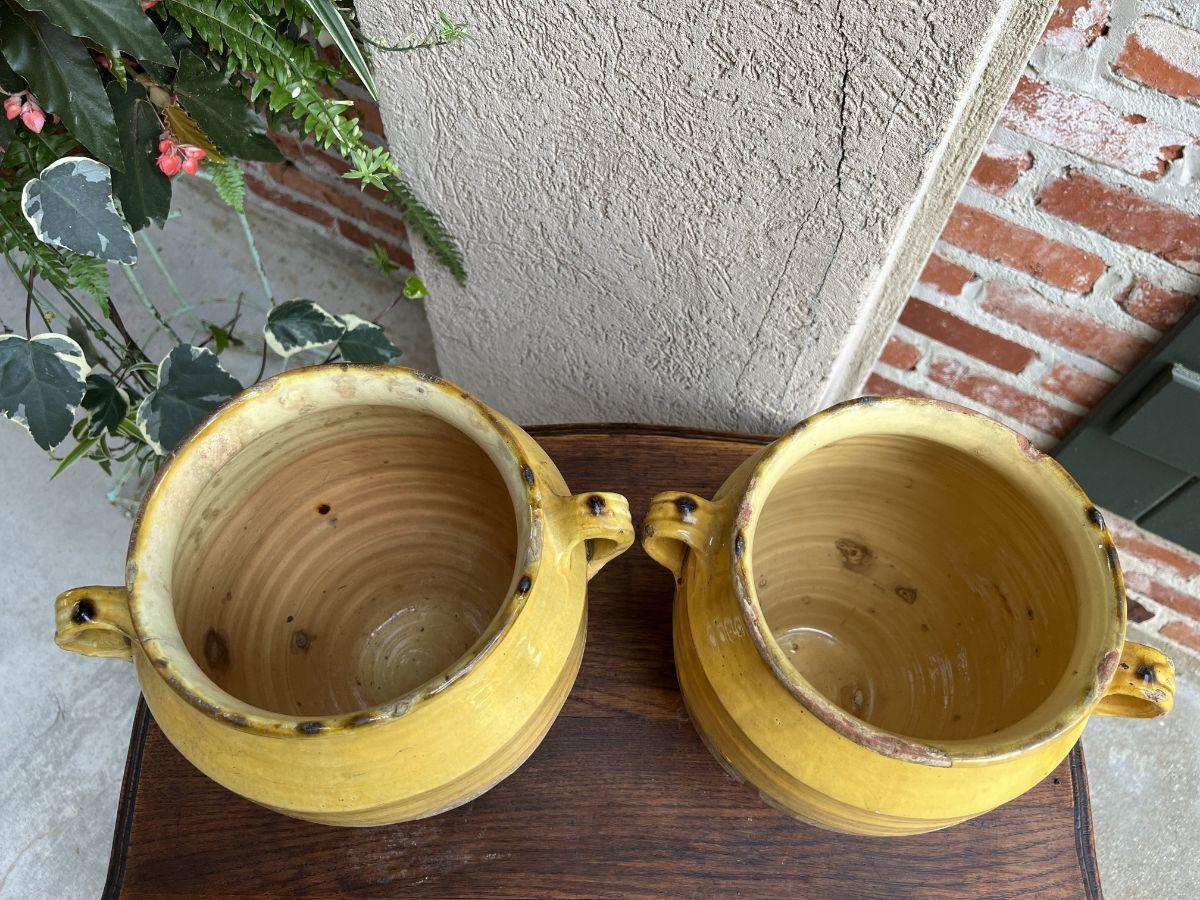 19th Century Pair Set 2 French Confit Pot Yellow Glazed Pottery Provincial 6