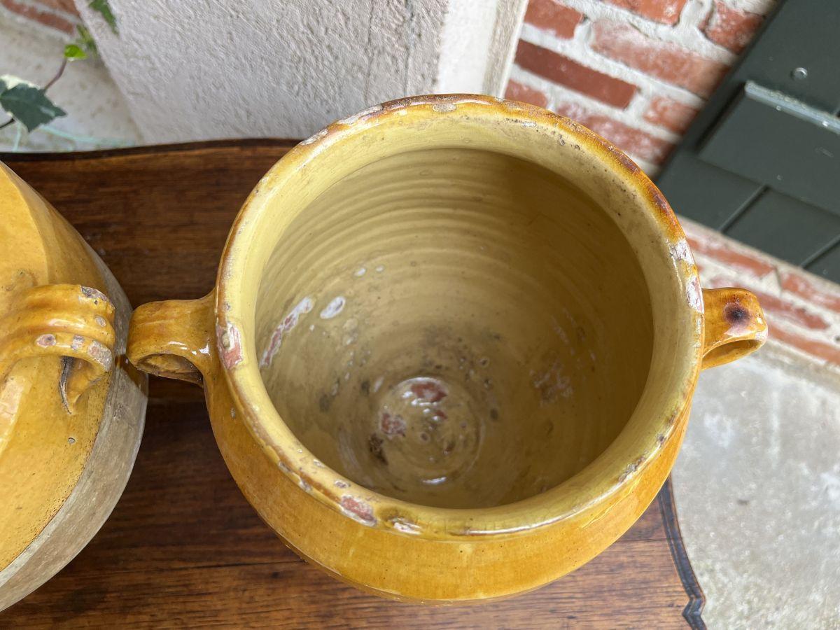 19th Century Pair Set 2 French Confit Pot Yellow Glazed Pottery Provincial For Sale 6