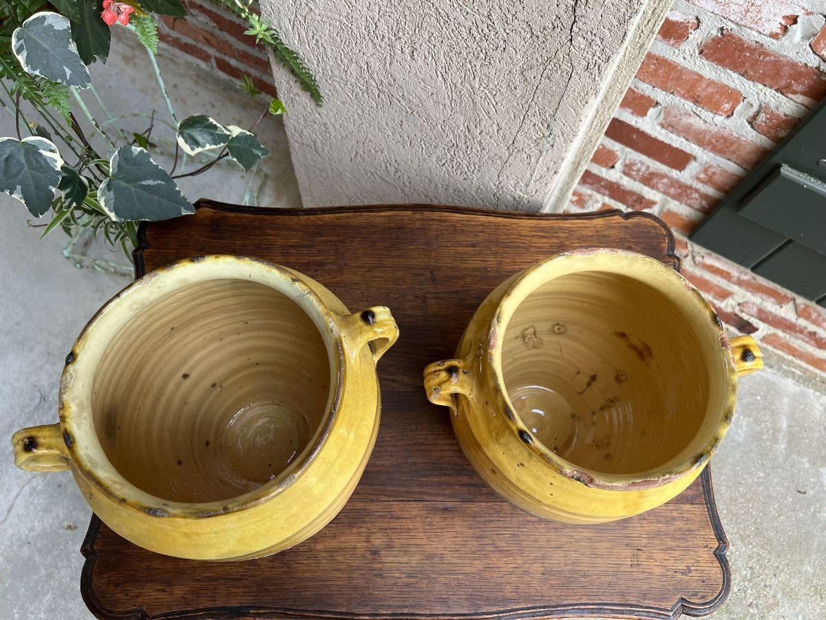 19th Century Pair Set 2 French Confit Pot Yellow Glazed Pottery Provincial 7
