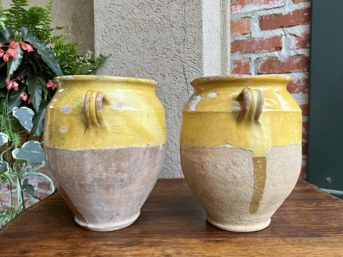 Ensemble de 2 pots à confiture français du 19ème siècle en poterie émaillée jaune provinciale en vente 9