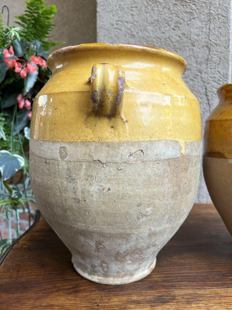 Antique Pair Set 2 French Confit Pot Yellow Glazed Pottery Provincial c1880 For Sale 12
