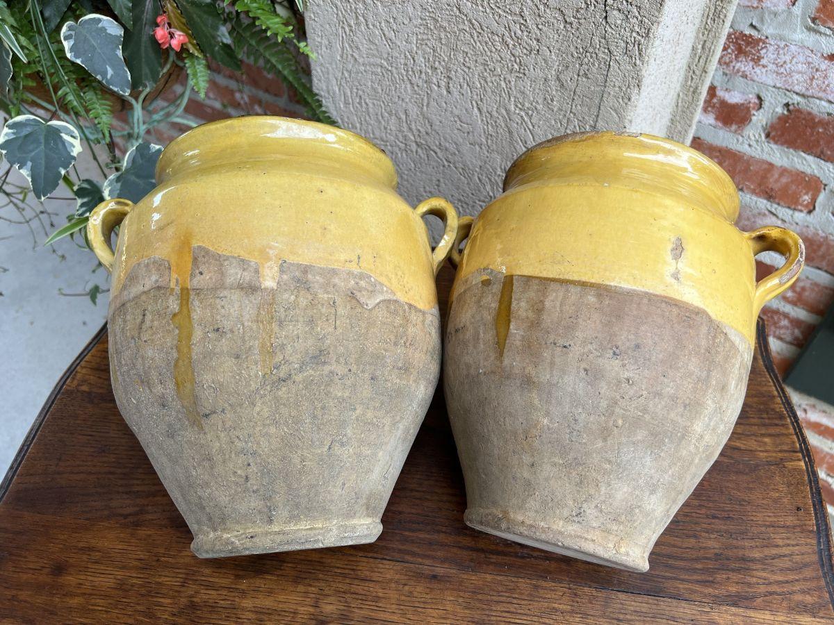 19th Century Pair Set 2 French Confit Pot Yellow Glazed Pottery Provincial 14