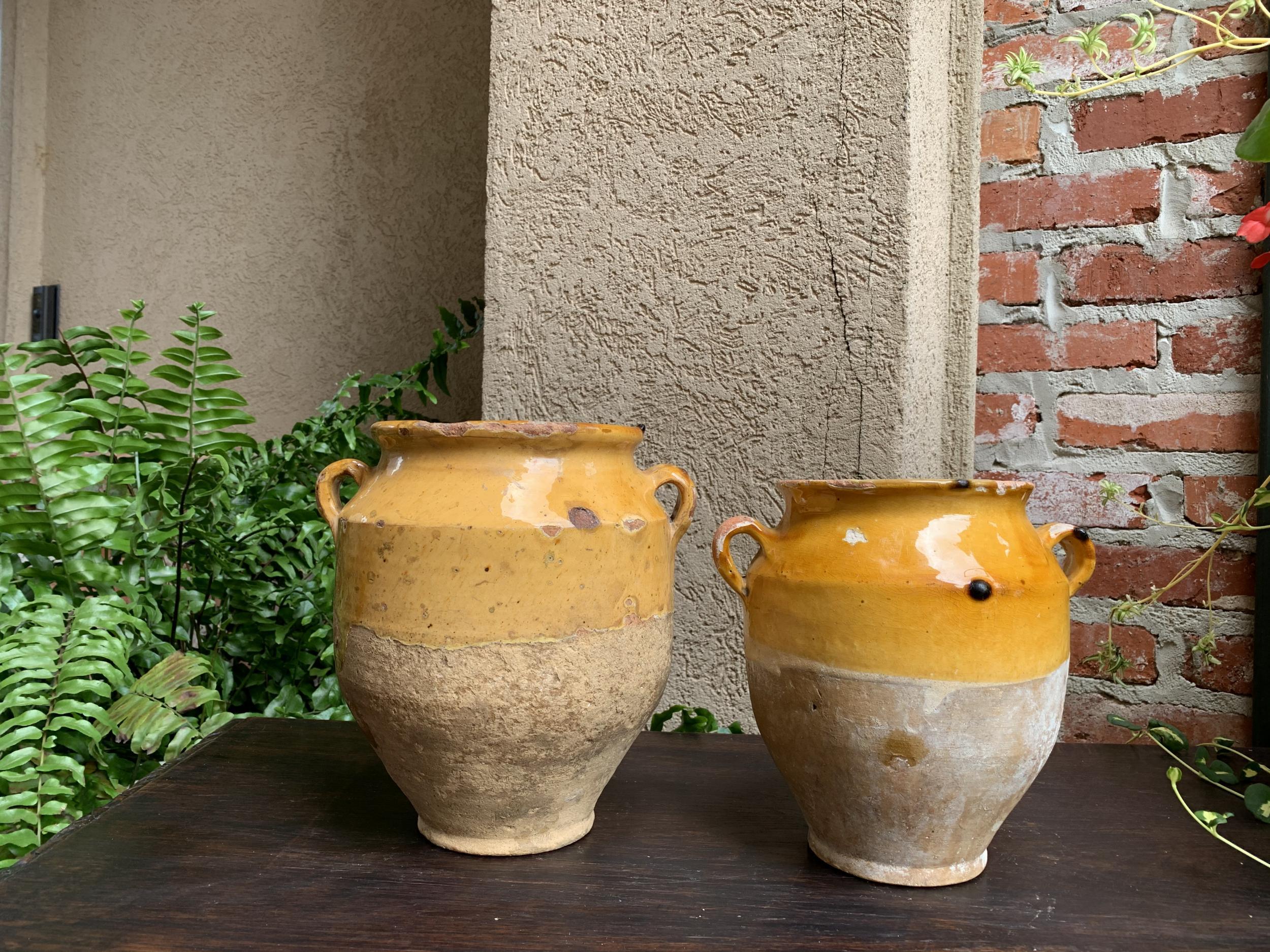 19th century pair set 2 French confit pot yellow glazed pottery provincial

~Direct from France~
~This is for two antique French confit pots, almost the same size, making them a hard-to-find “pair” of small pots~
~And for those of you unfamiliar