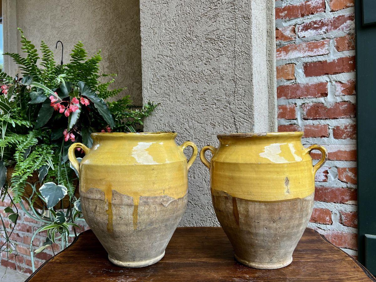 19th century pair set 2 French confit pot yellow glazed pottery provincial.

Direct from France, this is for two antique French confit pots, almost the same size, making them a hard-to-find “pair”. For those of you unfamiliar with confit pots,