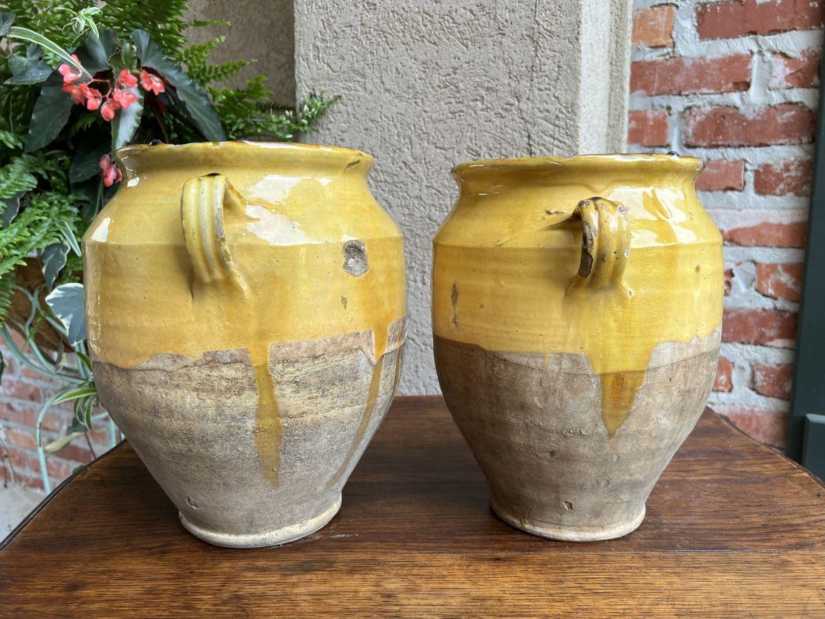 19th Century Pair Set 2 French Confit Pot Yellow Glazed Pottery Provincial 2