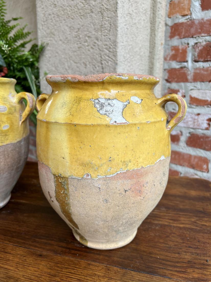 19th Century Pair Set 2 French Confit Pot Yellow Glazed Pottery Provincial For Sale 3