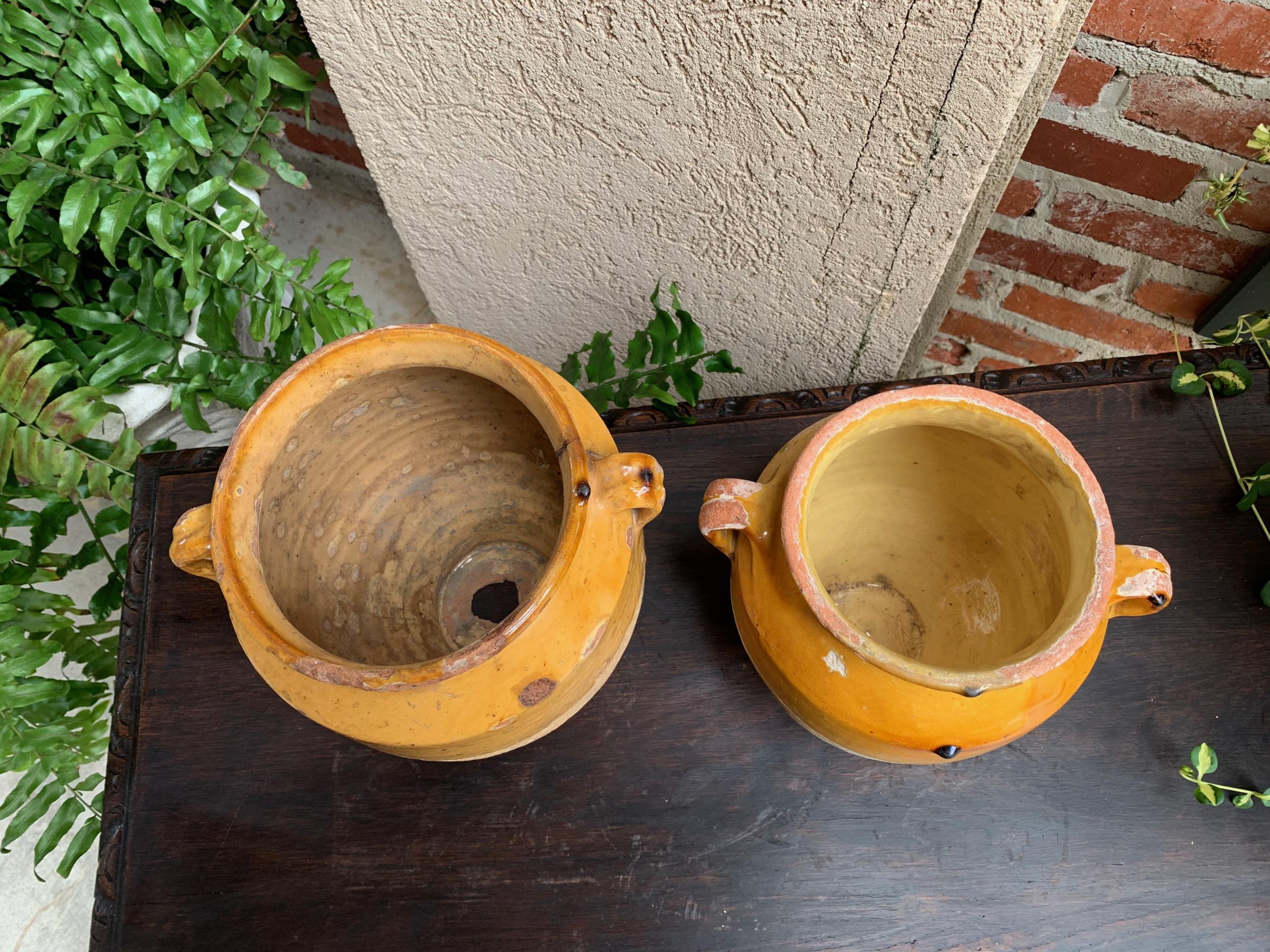 19th Century Pair Set 2 French Confit Pot Yellow Glazed Pottery Provincial 3