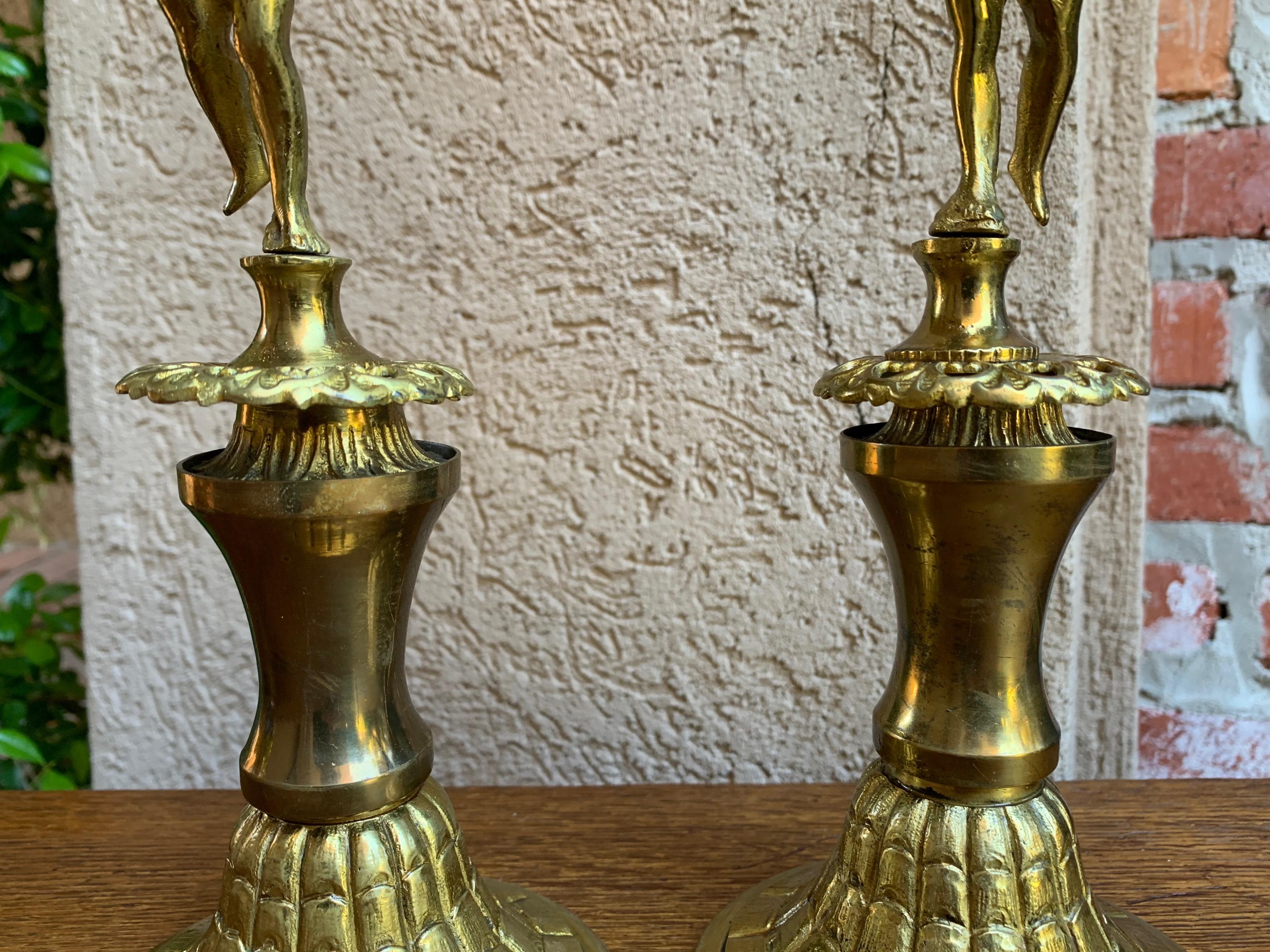 19th Century Pair Set English Trophy Hunt Horn Epergne Brass Renaissance Cherub 10