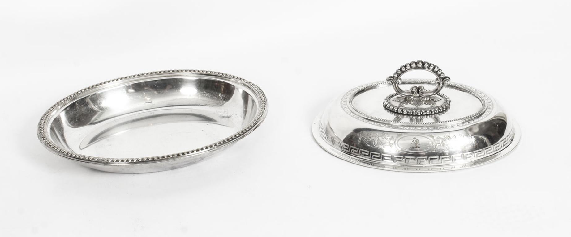 19th Century Pair of Silver Plated Entree Dishes with Greek Key 1