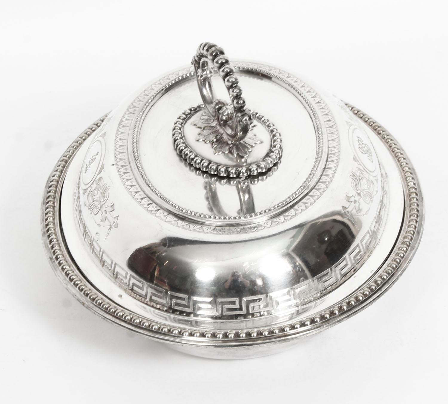 19th Century Pair of Silver Plated Entree Dishes with Greek Key 3