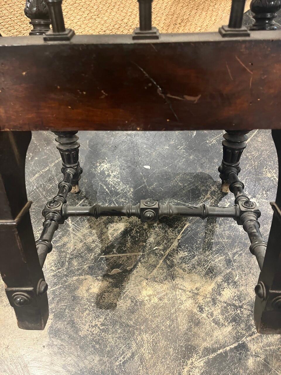 19th Century Pair Spanish Revival Chairs Hand Carved with Embossed Leather For Sale 5