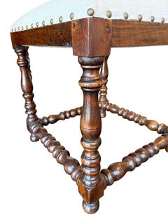 19th Century Pair Square Turned Leg Stools, Italy