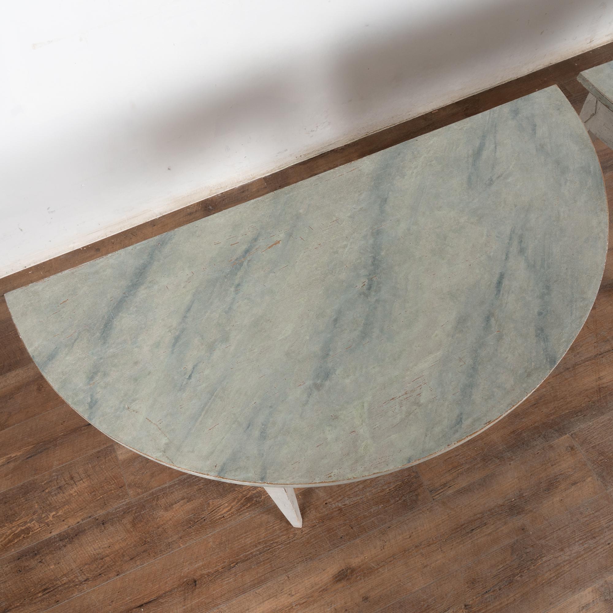 19th Century Pair, Swedish Gustavian White Demi Lune Side Tables Consoles For Sale 5