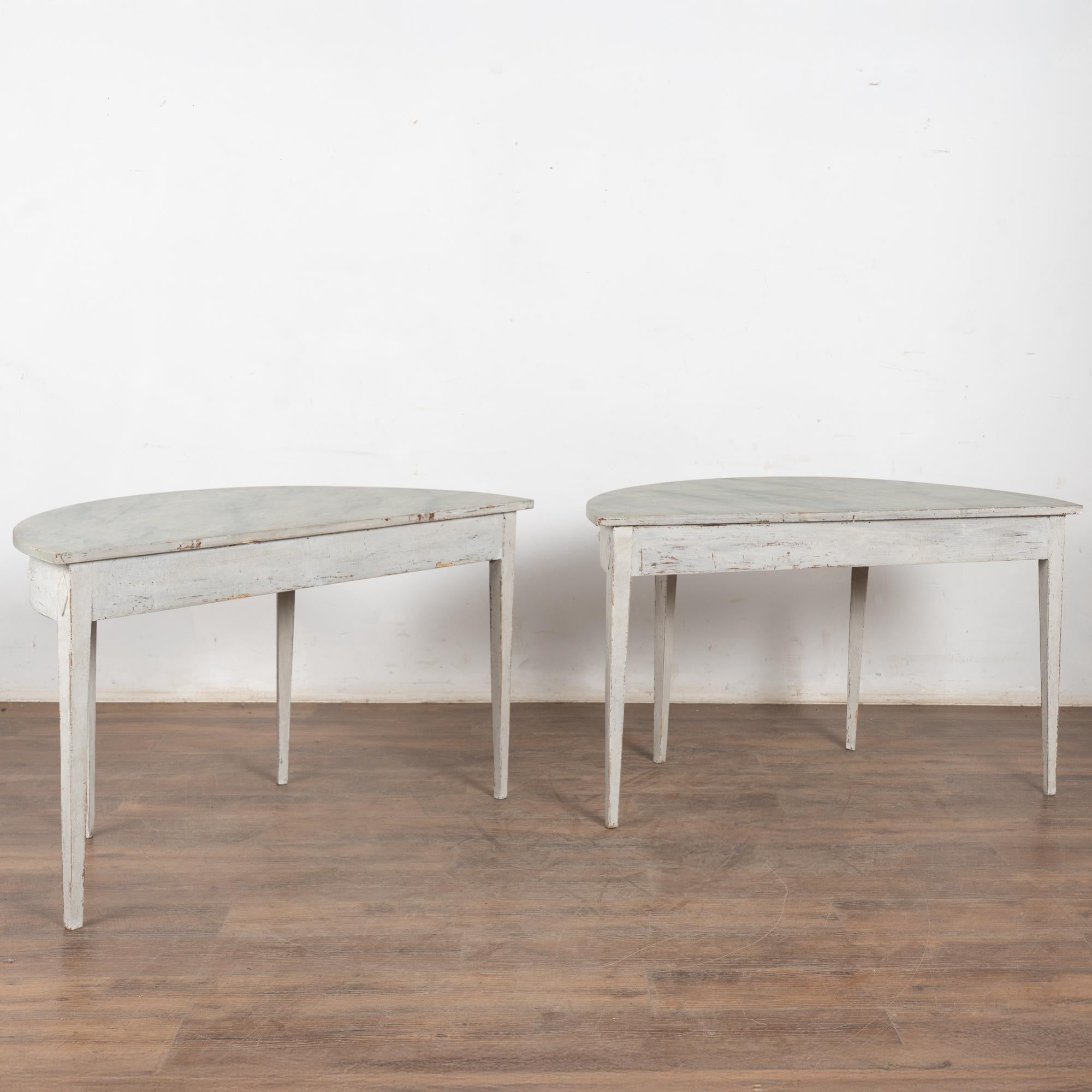 19th Century Pair, Swedish Gustavian White Demi Lune Side Tables Consoles For Sale 7