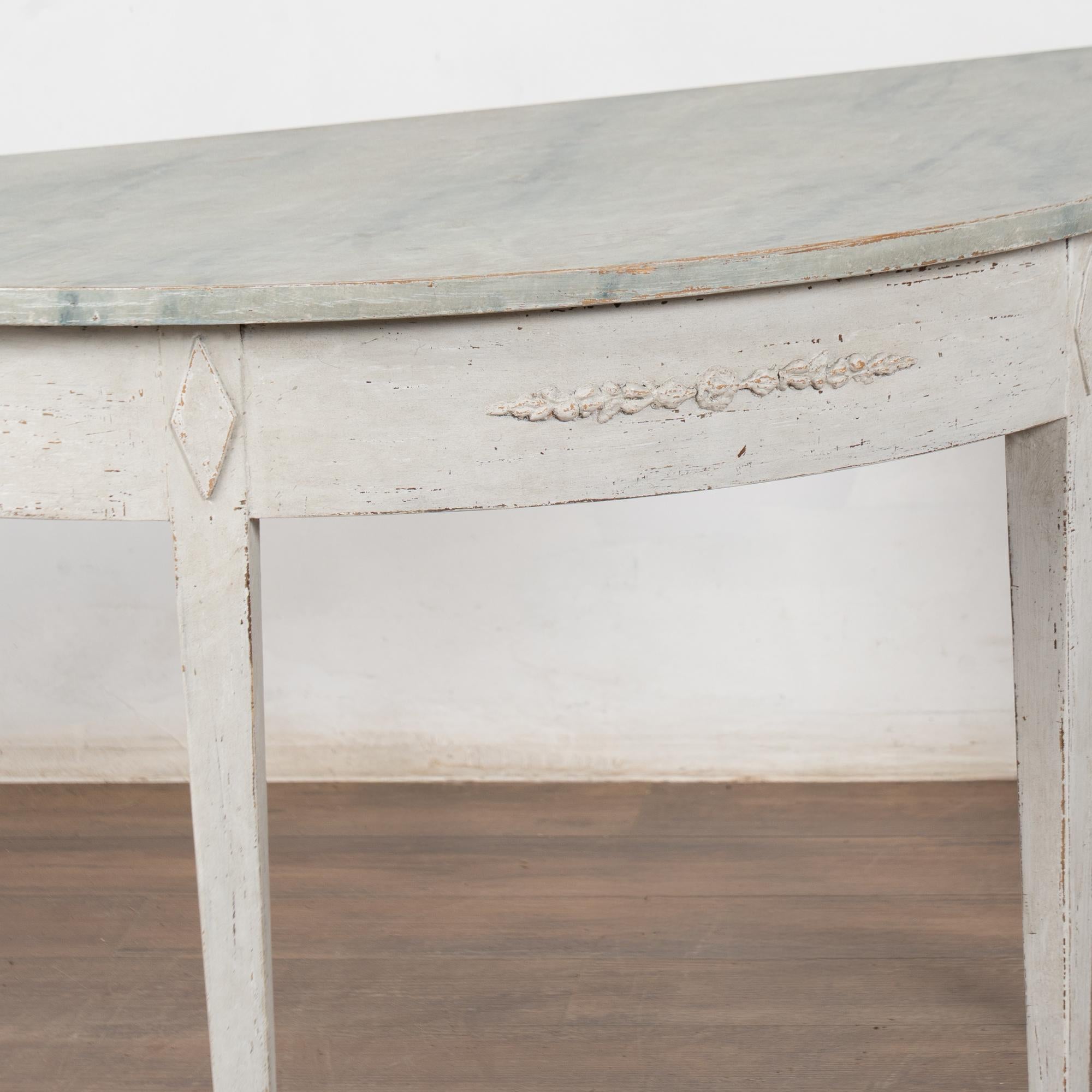 Hand-Crafted 19th Century Pair, Swedish Gustavian White Demi Lune Side Tables Consoles For Sale