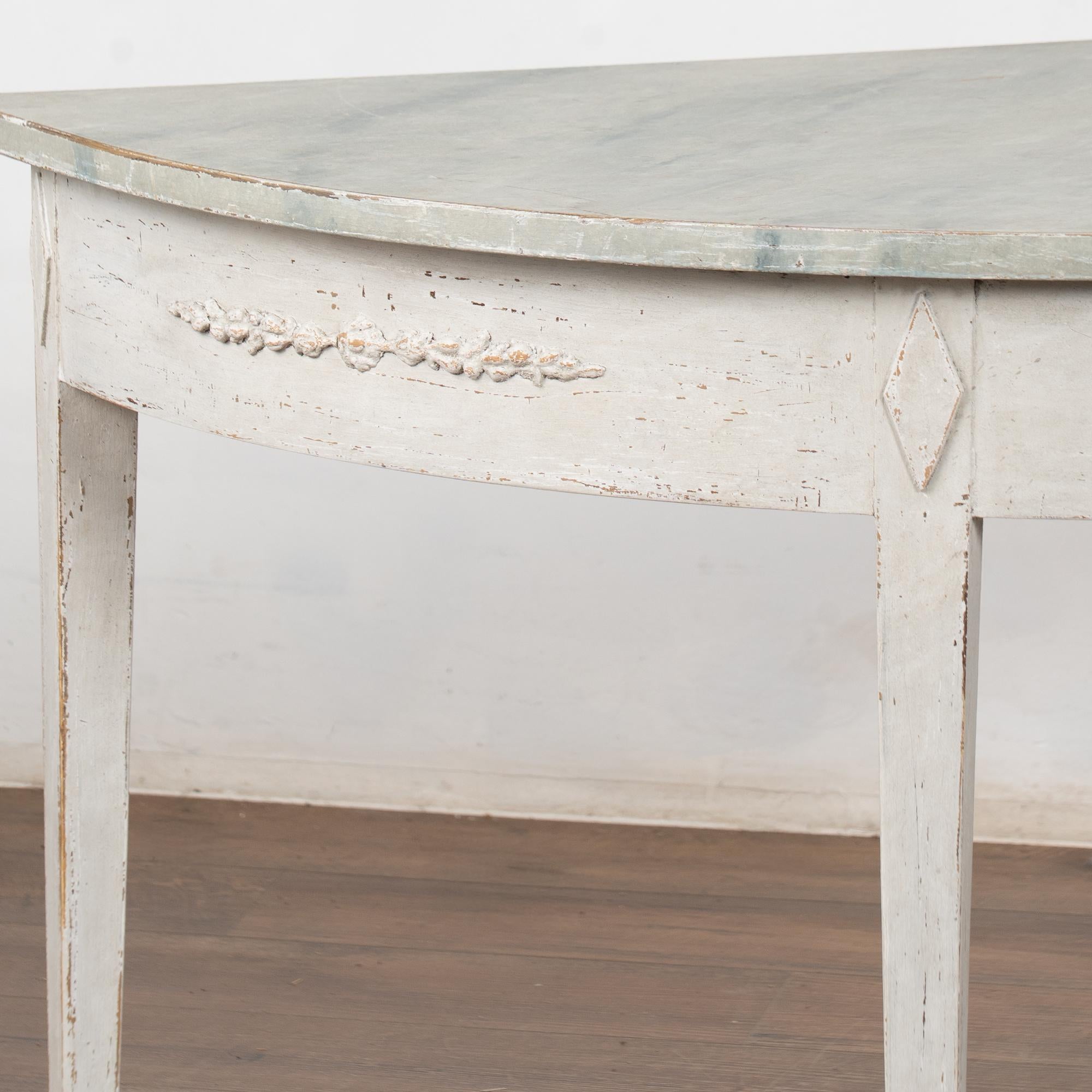 19th Century Pair, Swedish Gustavian White Demi Lune Side Tables Consoles In Good Condition For Sale In Round Top, TX