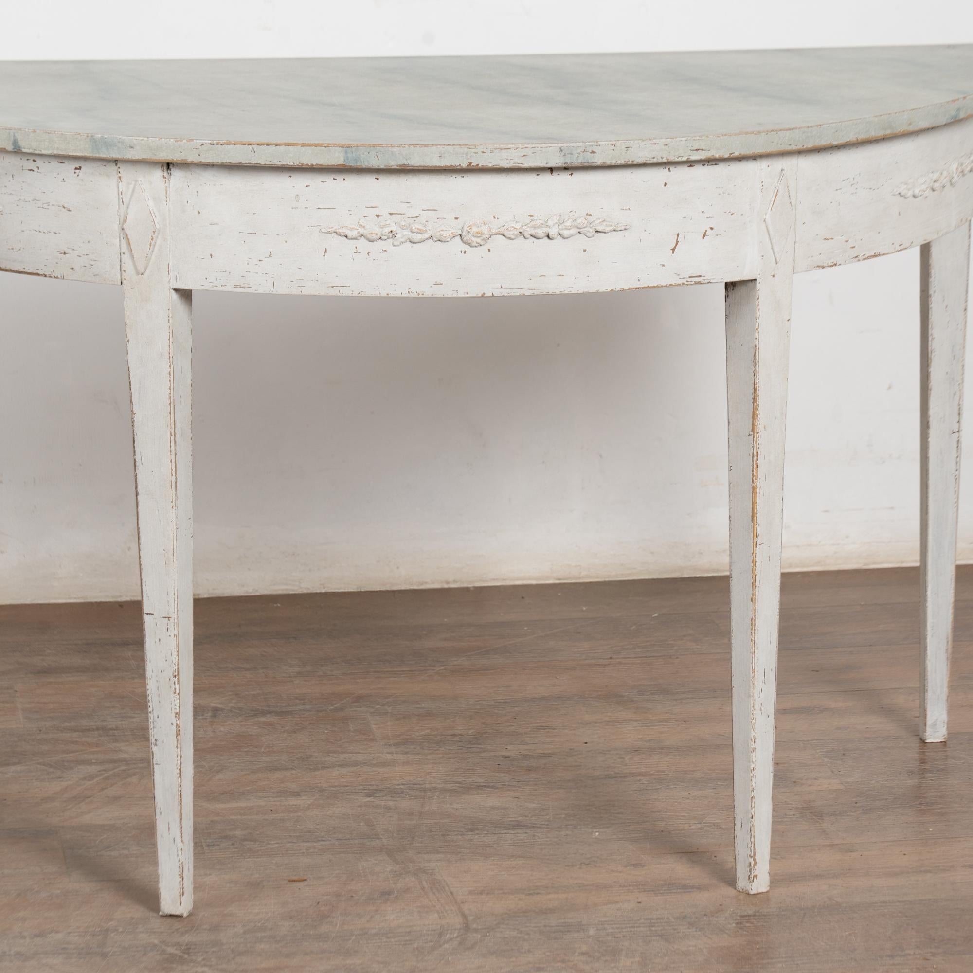 Wood 19th Century Pair, Swedish Gustavian White Demi Lune Side Tables Consoles For Sale