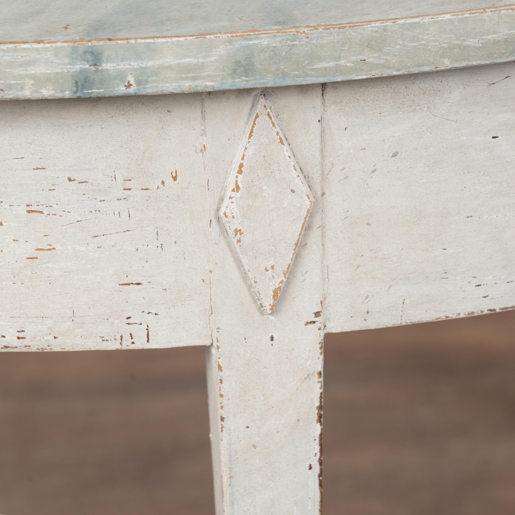 19th Century Pair, Swedish Gustavian White Demi Lune Side Tables Consoles For Sale 1