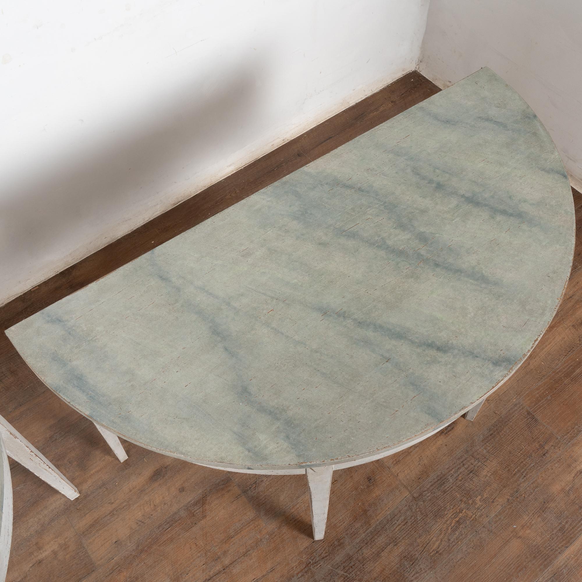 19th Century Pair, Swedish Gustavian White Demi Lune Side Tables Consoles For Sale 4