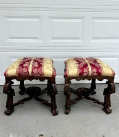 19th Century Pair Tuscan Renaissance Revival Ottoman Tabourets Stools