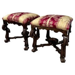 Antique 19th Century Pair Tuscan Renaissance Revival Ottoman Tabourets Stools