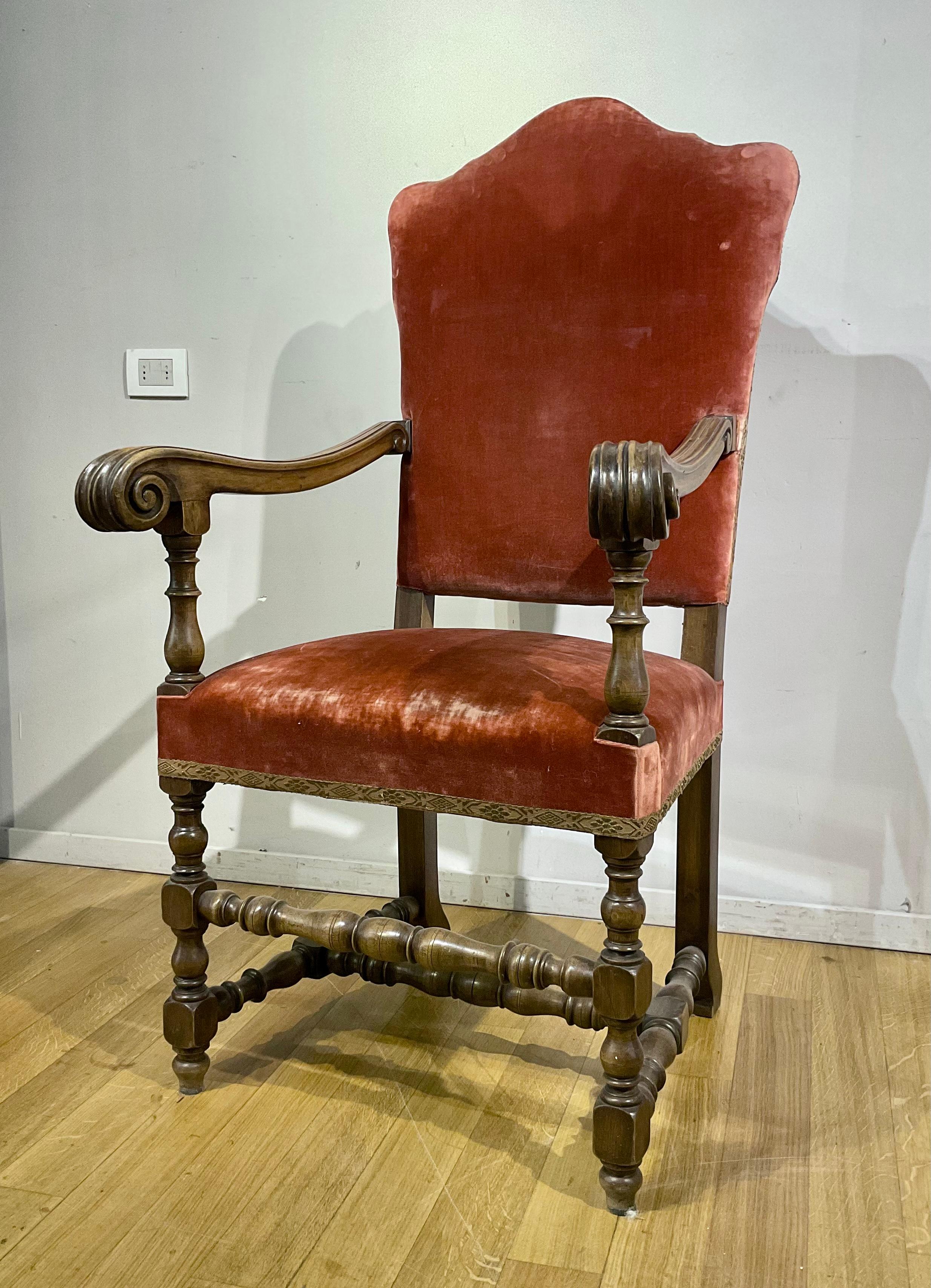 19th Century Pair Tuscany Solid Walnut Armchairs 1