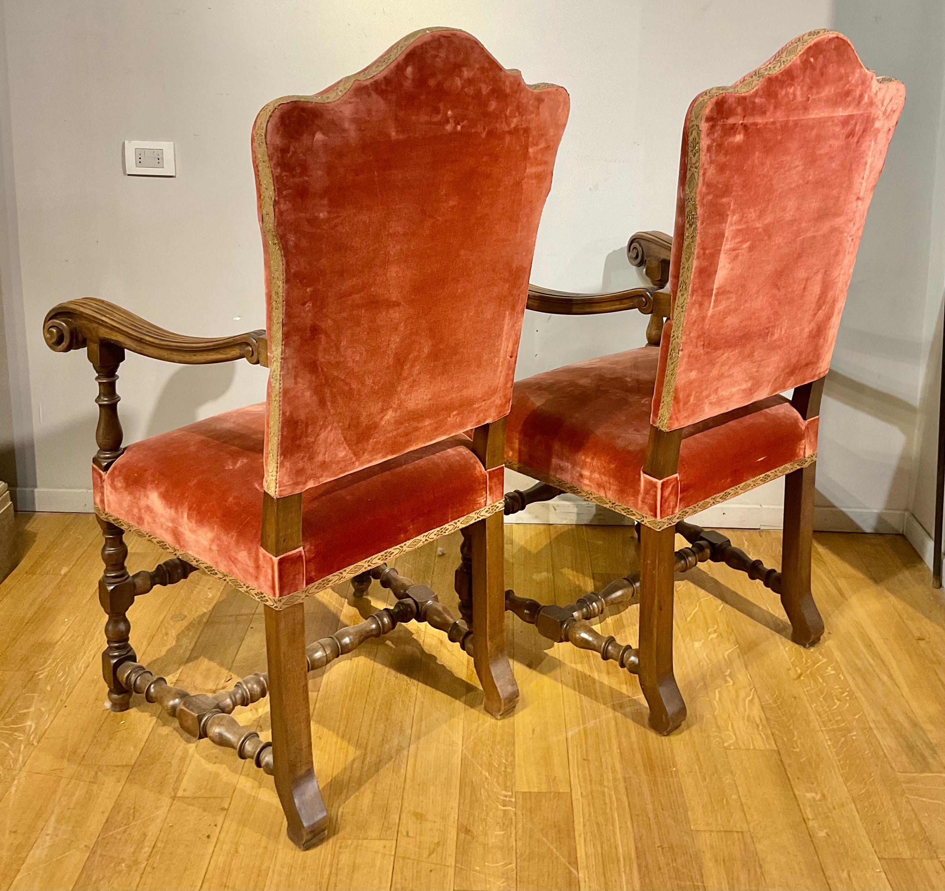 19th Century Pair Tuscany Solid Walnut Armchairs 3