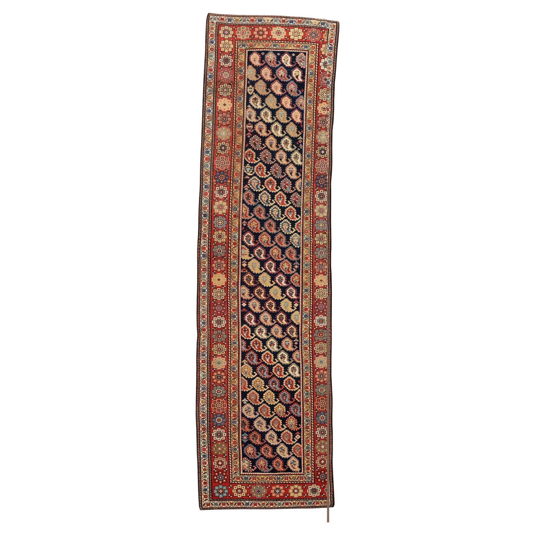 19th Century Paisley Caucasian Runner in Wool with Multi-Color Allover Design For Sale