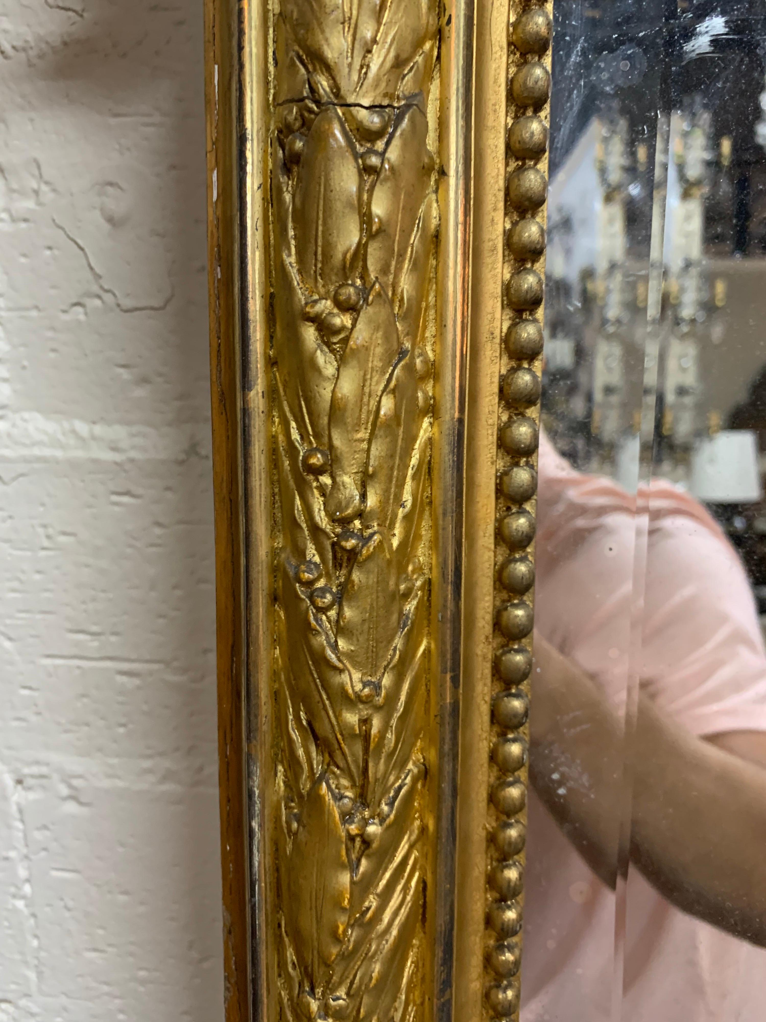 19th Century Palace Size Carved and Giltwood Louis XVI Mirror In Good Condition In Dallas, TX