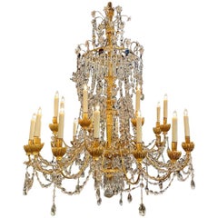 19th Century Palace Size Italian Giltwood and Crystal Chandelier