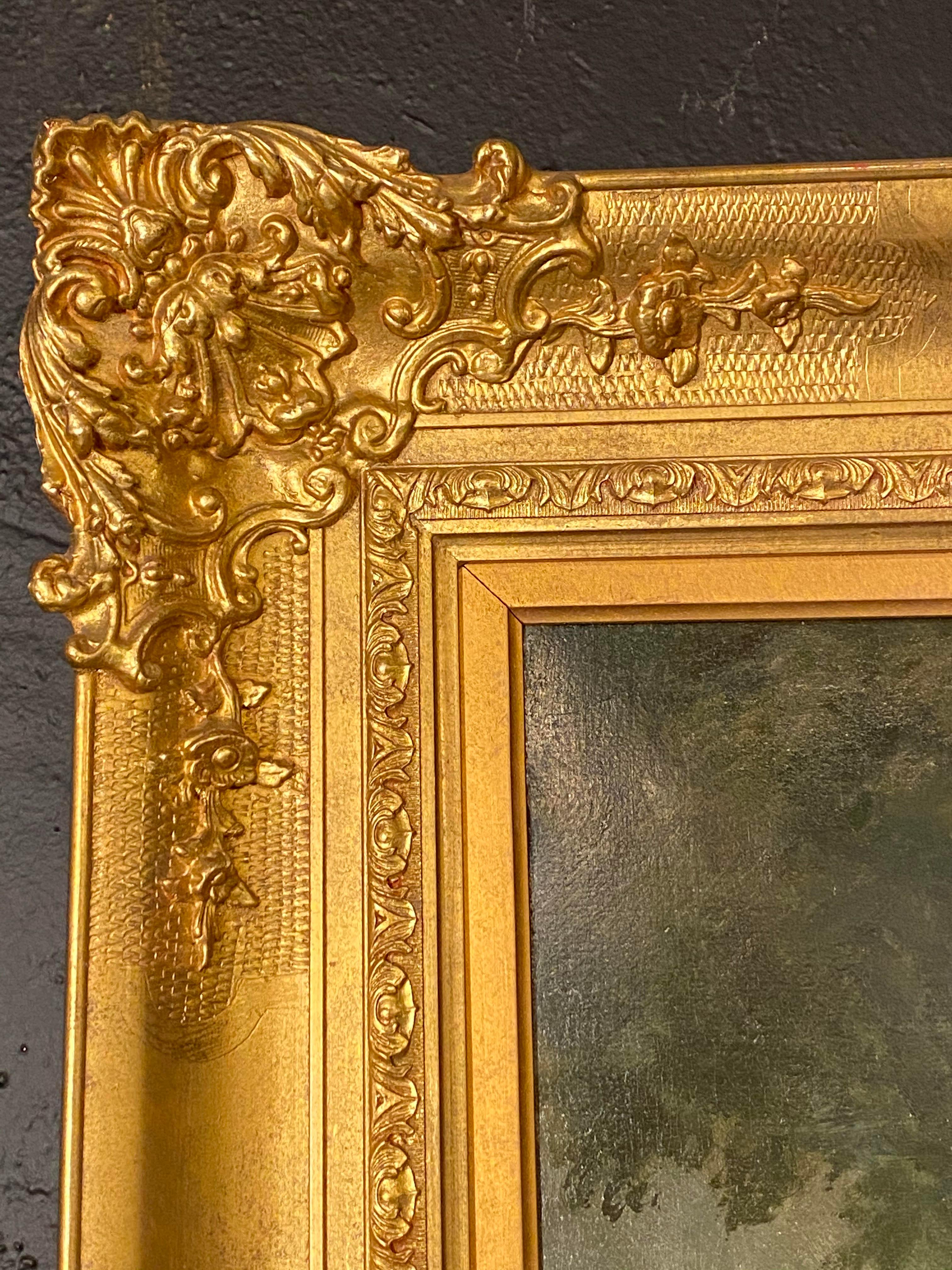 19th C. Palatial Oil on Canvas of a Young Beauty Finely Carved Gilt Gesso Frame For Sale 6