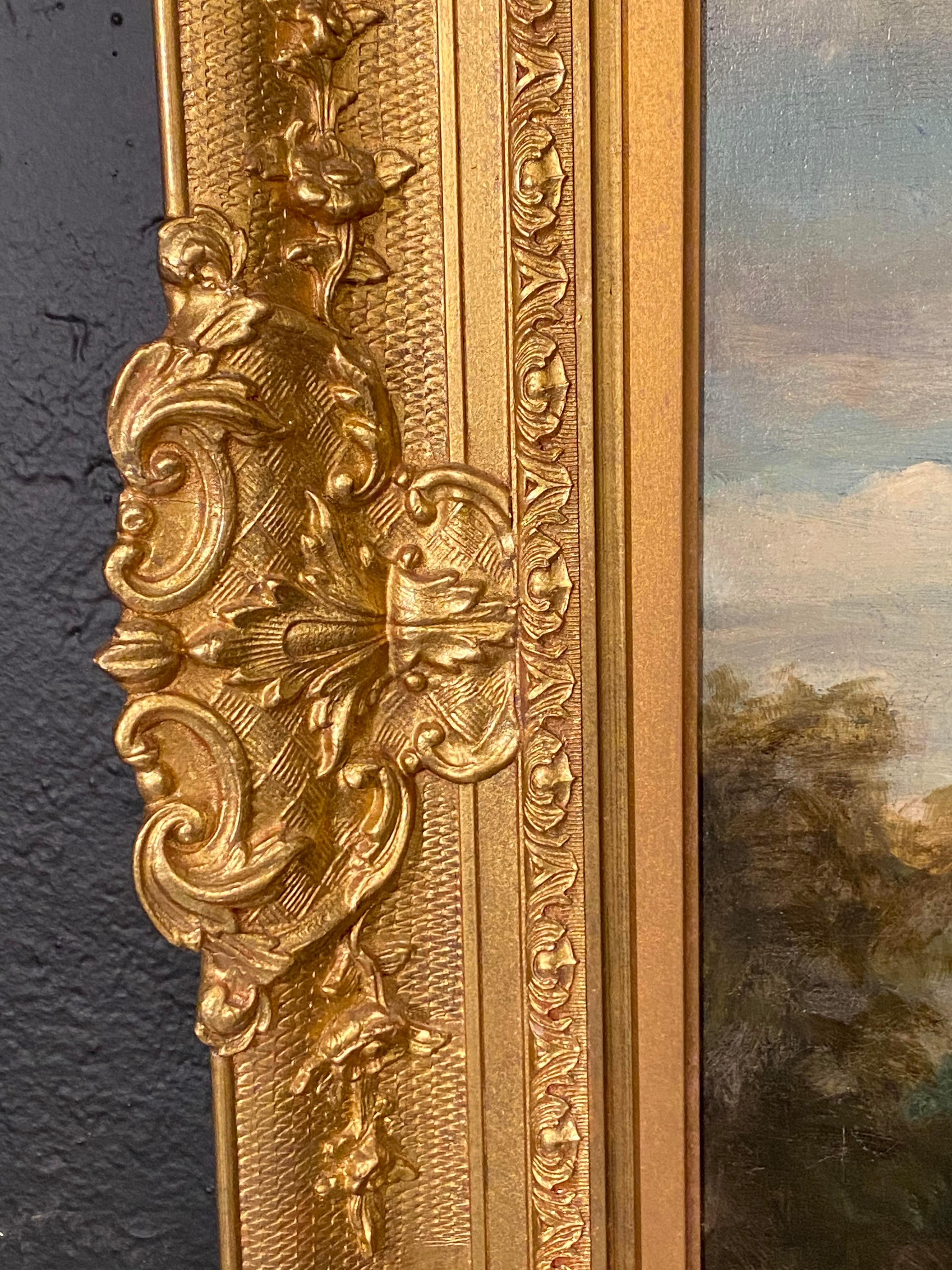 Palastvolles Ölgemälde auf Leinwand einer jungen Schönheit aus dem 19. Jahrhundert mit fein geschnitztem vergoldetem Gesso-Rahmen im Angebot 6