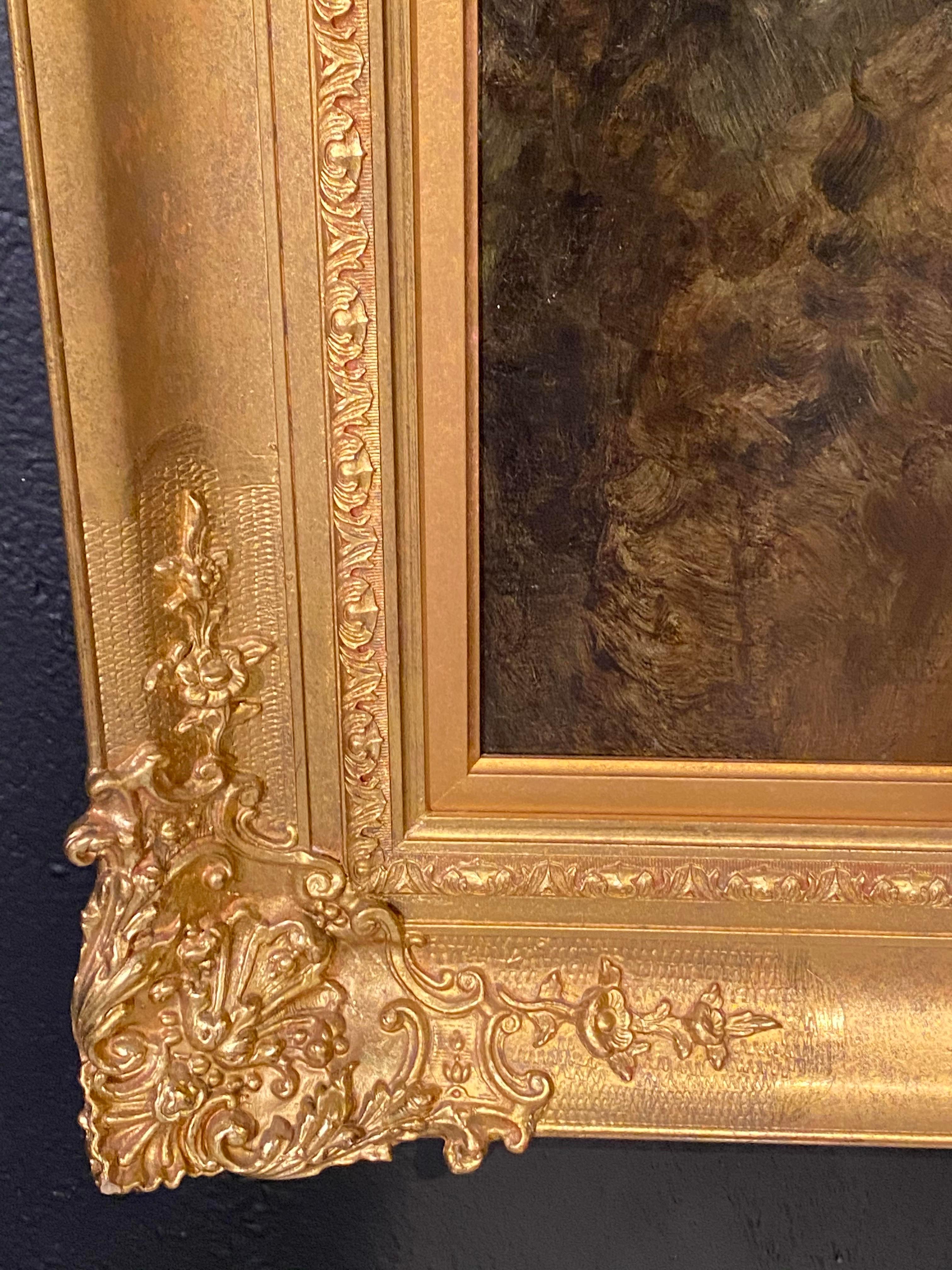 Palastvolles Ölgemälde auf Leinwand einer jungen Schönheit aus dem 19. Jahrhundert mit fein geschnitztem vergoldetem Gesso-Rahmen im Angebot 7