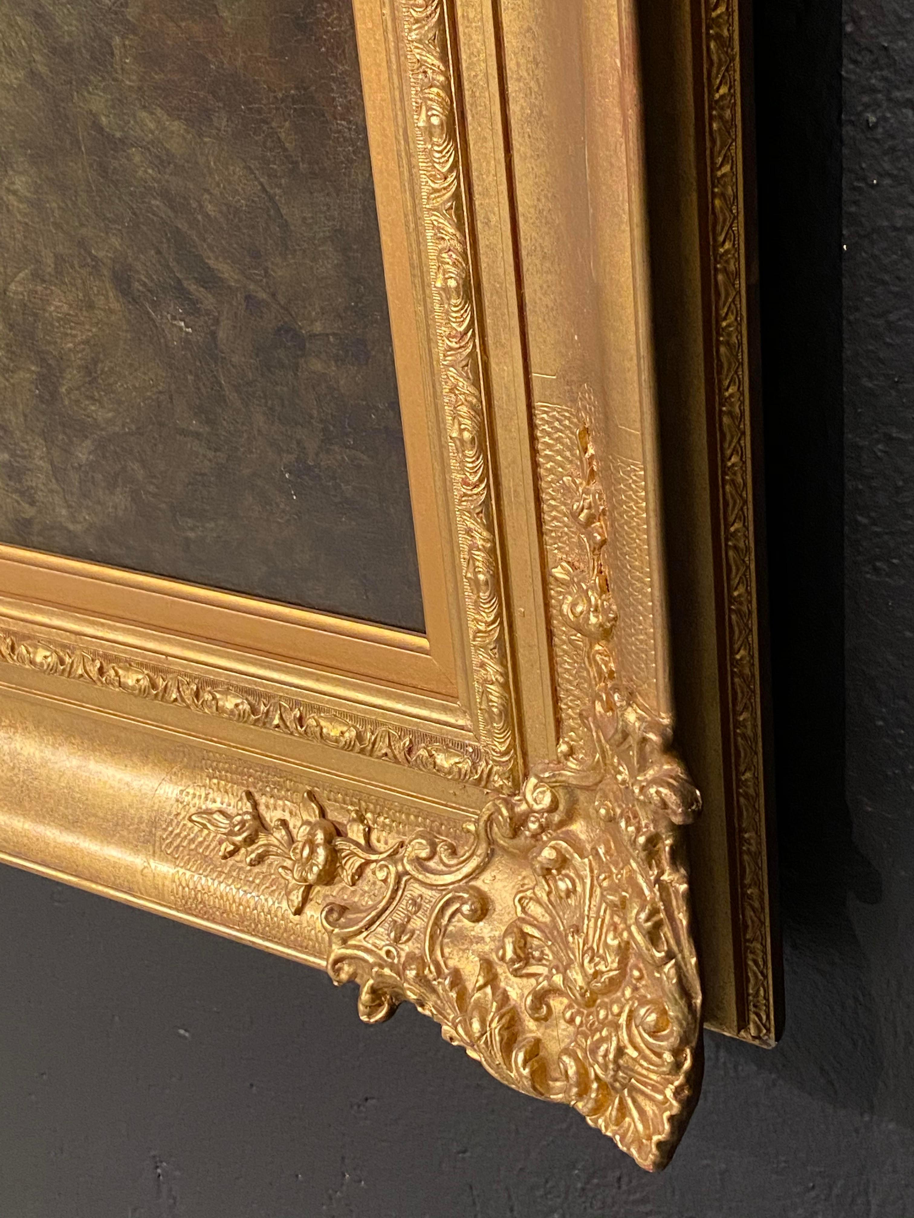 Palastvolles Ölgemälde auf Leinwand einer jungen Schönheit aus dem 19. Jahrhundert mit fein geschnitztem vergoldetem Gesso-Rahmen im Angebot 9