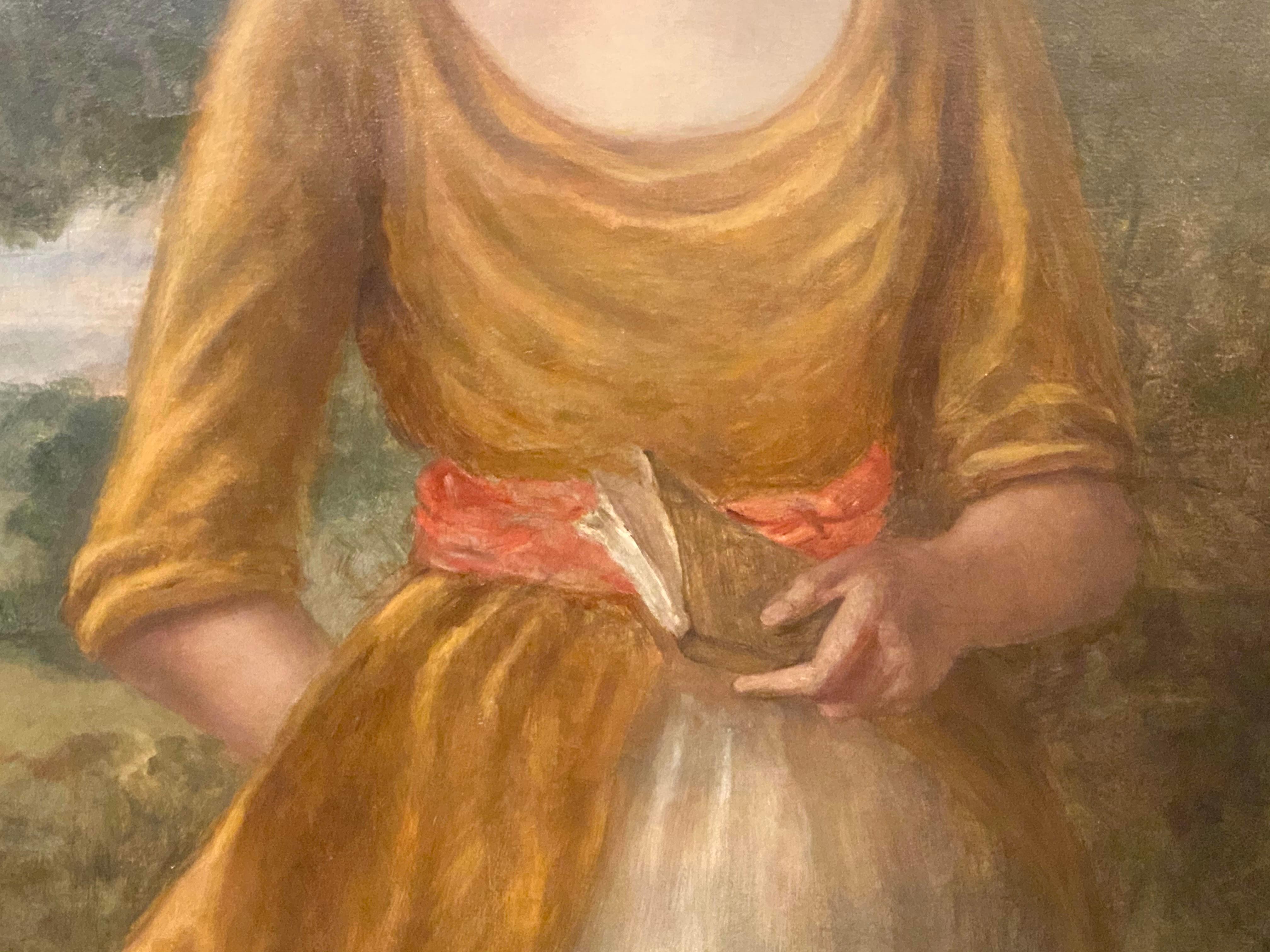 Palastvolles Ölgemälde auf Leinwand einer jungen Schönheit aus dem 19. Jahrhundert mit fein geschnitztem vergoldetem Gesso-Rahmen (Englisch) im Angebot