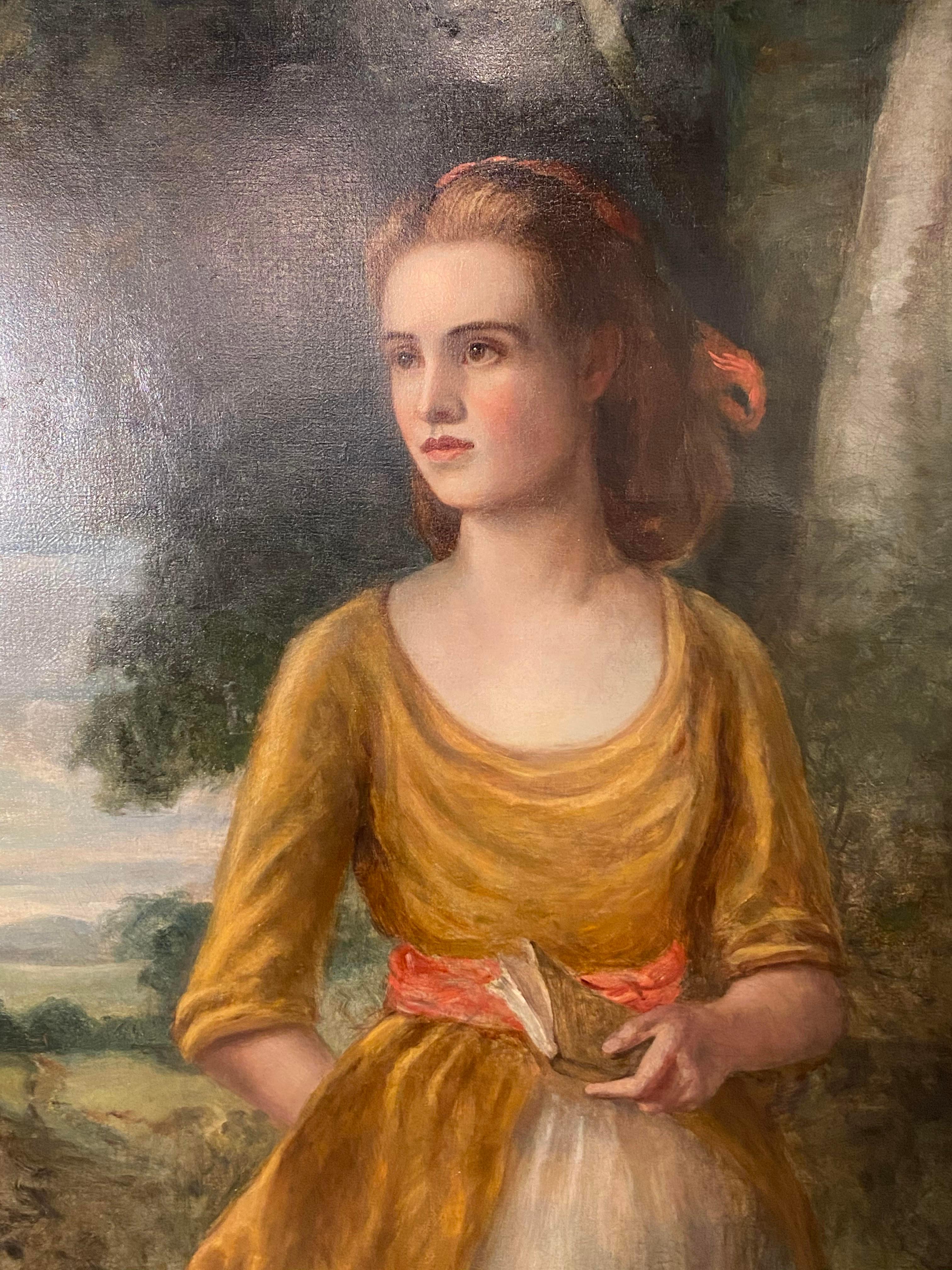 19th C. Palatial Oil on Canvas of a Young Beauty Finely Carved Gilt Gesso Frame In Good Condition For Sale In Stamford, CT