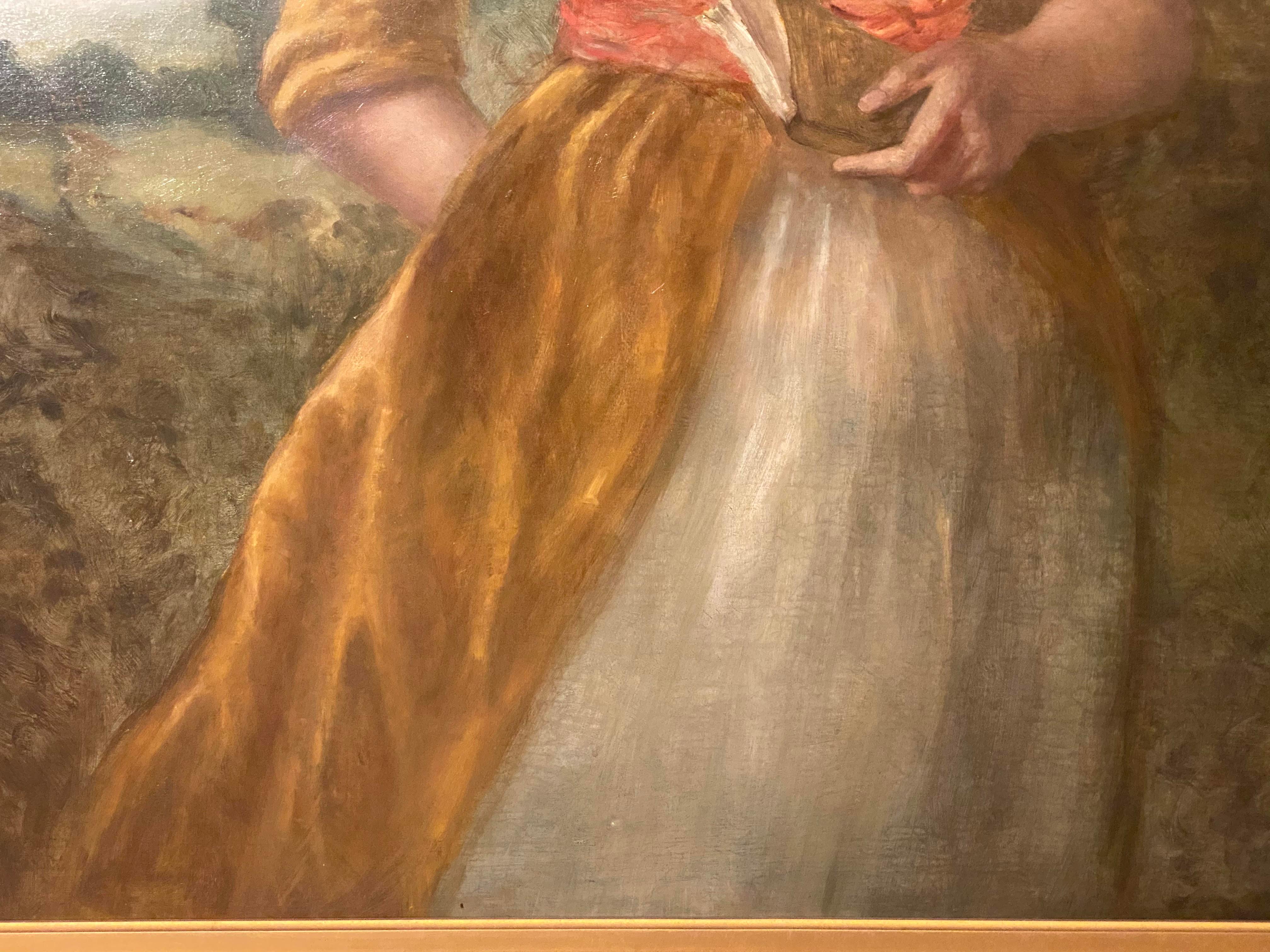 Palastvolles Ölgemälde auf Leinwand einer jungen Schönheit aus dem 19. Jahrhundert mit fein geschnitztem vergoldetem Gesso-Rahmen (Gips) im Angebot