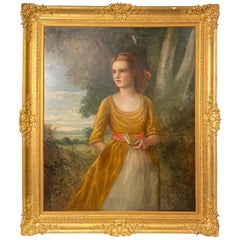 Antique 19th C. Palatial Oil on Canvas of a Young Beauty Finely Carved Gilt Gesso Frame