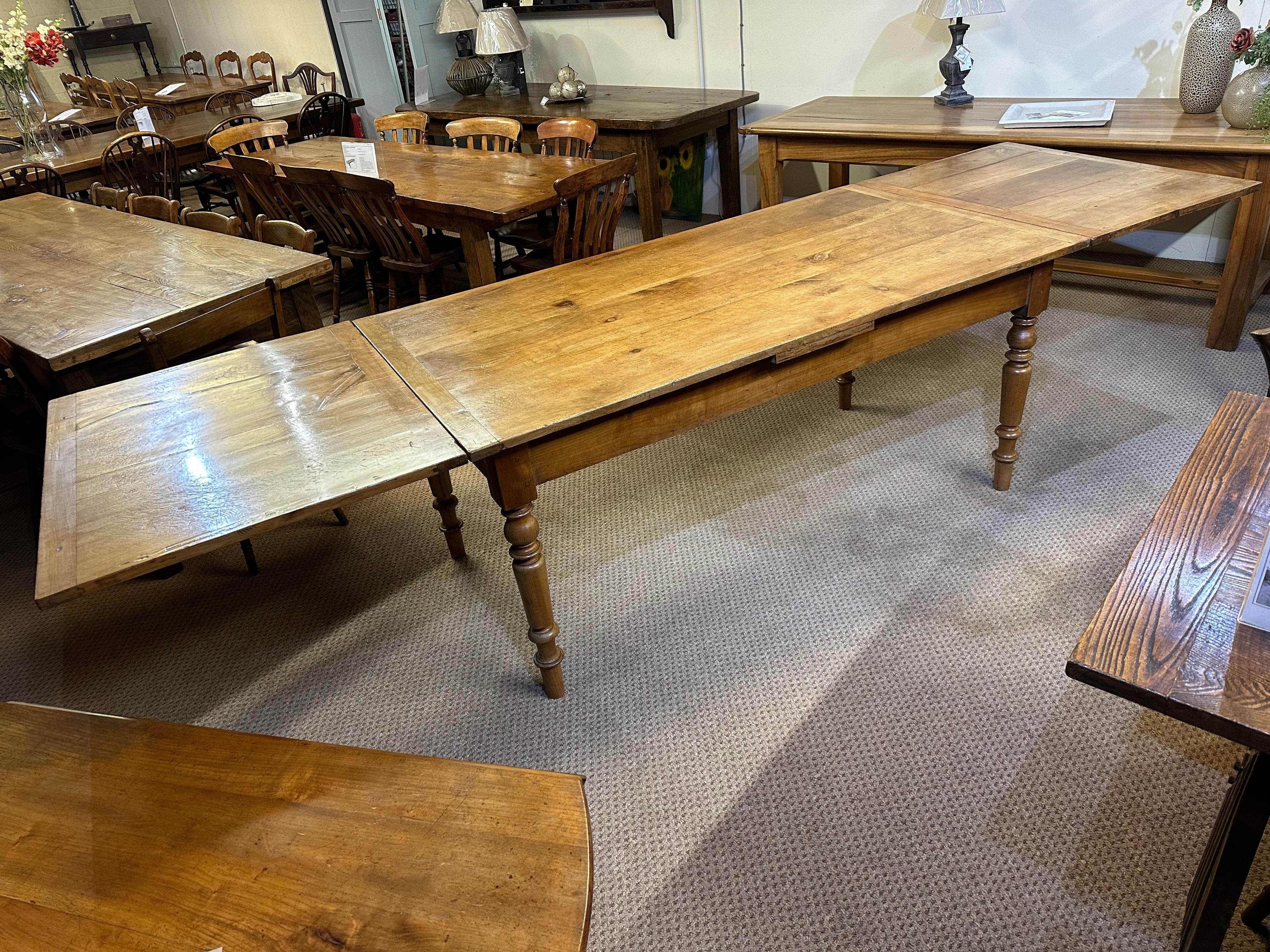 Hand-Crafted 19th Century Pale Cherry Double Extending Farmhouse Table