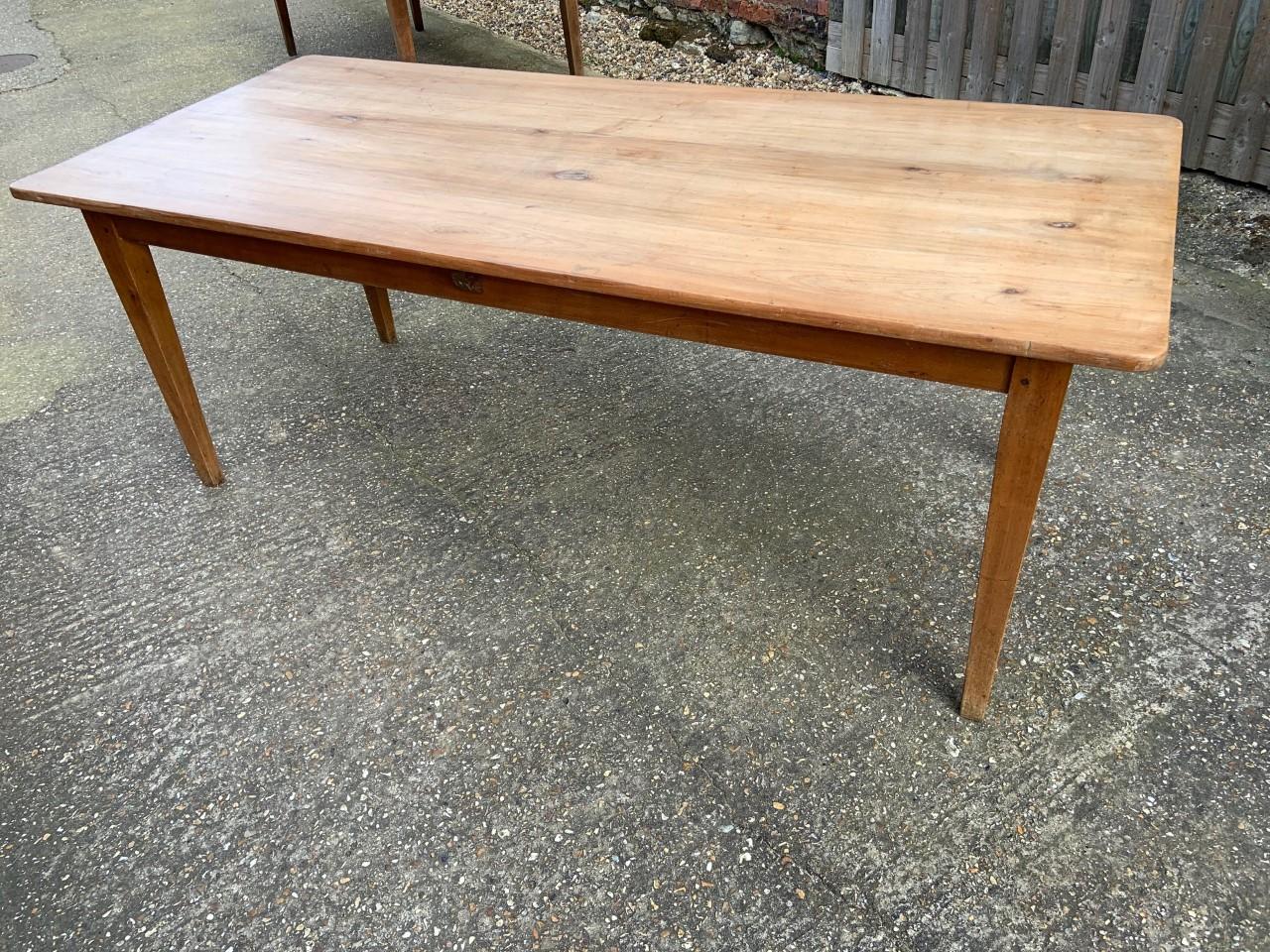 French 19th Century Pale Rustic Cherry Wide Farmhouse Table