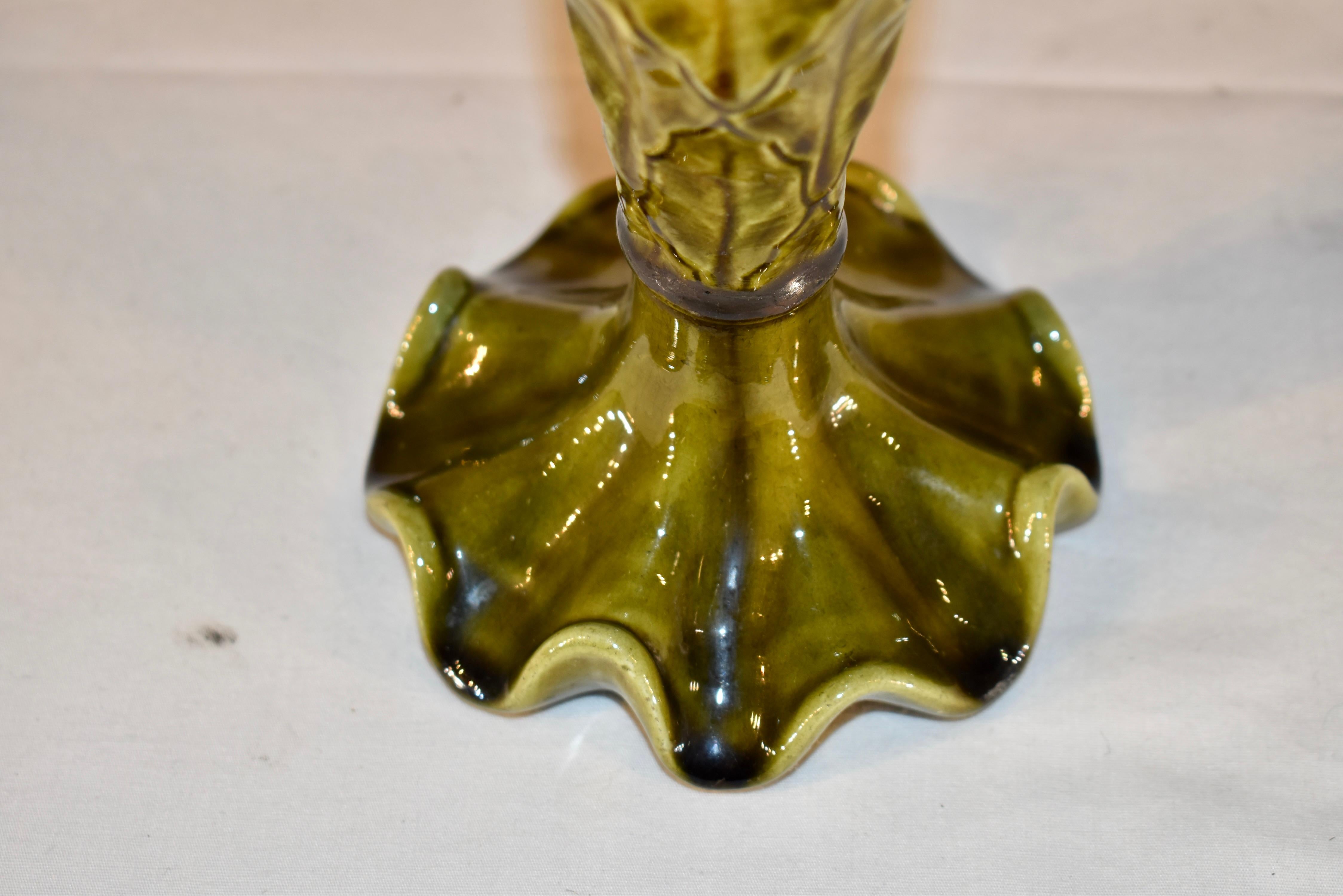 Ceramic 19th Century Palissy Candle Stick For Sale