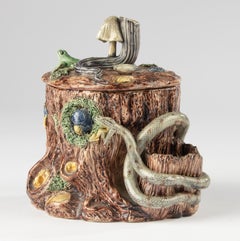 Vaso in maiolica di Palissy del XIX secolo - Terracotta smaltata - Decorato con animali