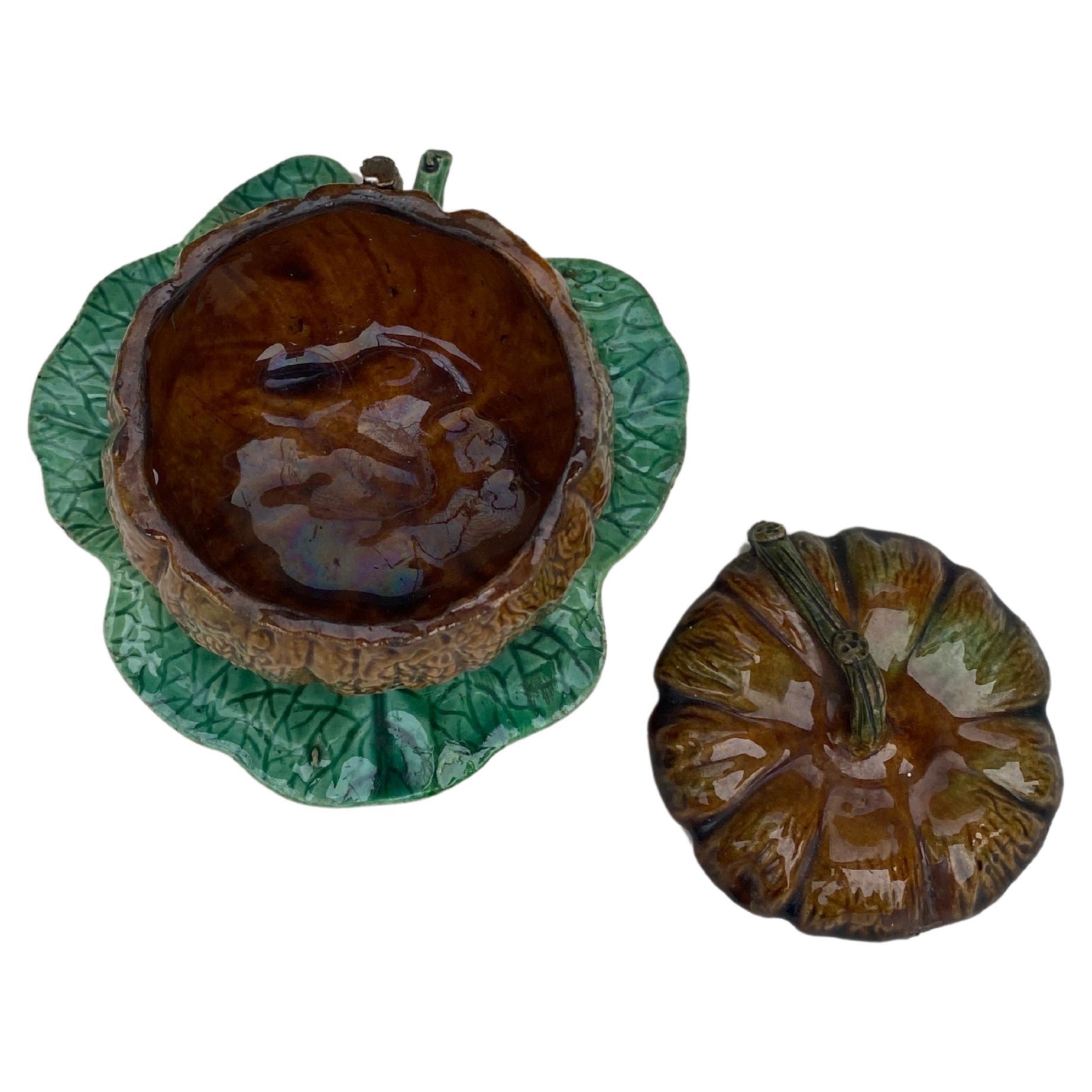 Portuguese 19th Century Palissy Majolica Pumpkin Tureen  For Sale