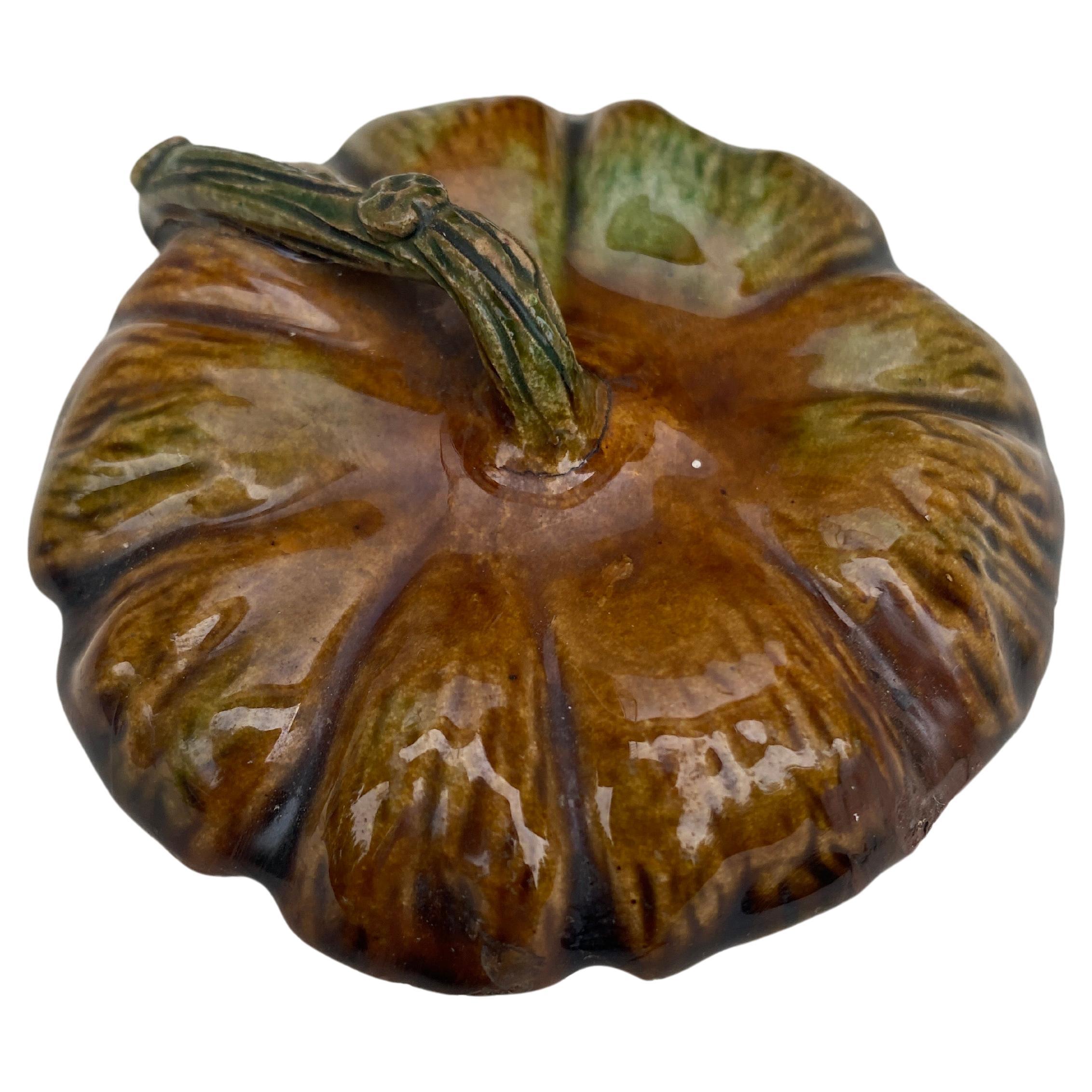 19th Century Palissy Majolica Pumpkin Tureen  In Good Condition For Sale In Austin, TX