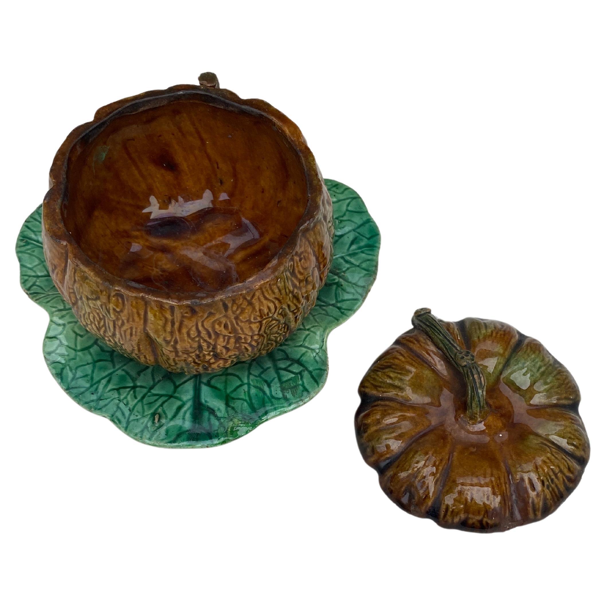 Ceramic 19th Century Palissy Majolica Pumpkin Tureen  For Sale