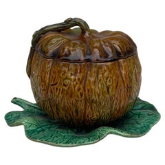 Vintage 19th Century Palissy Majolica Pumpkin Tureen 