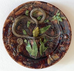 19th Century Palissy Majolica Snake & Lizard Charger
