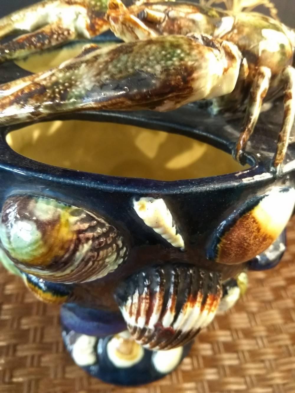 Enameled 19th Century Palissy Style Ewer with Shellfishes, Thomas Victor Sergent For Sale