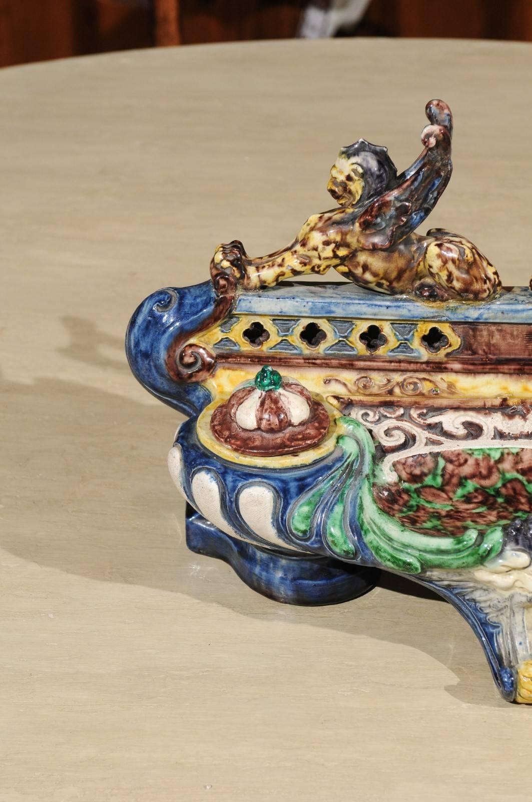 19th Century Palissyware Inkstand by Thomas Sargent In Good Condition For Sale In Atlanta, GA