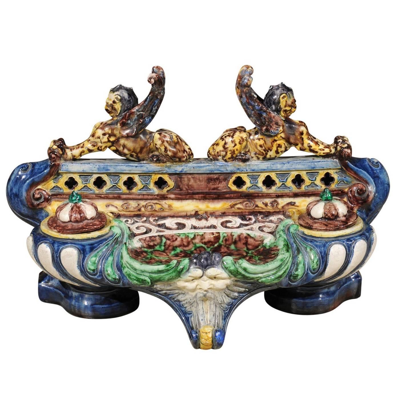 19th Century Palissyware Inkstand by Thomas Sargent For Sale